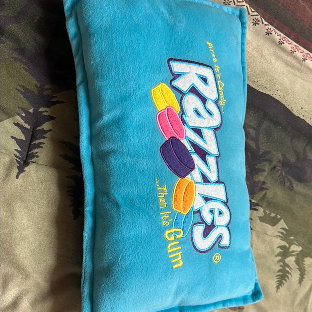 Razzles Blue Pillow with Colorful Logo